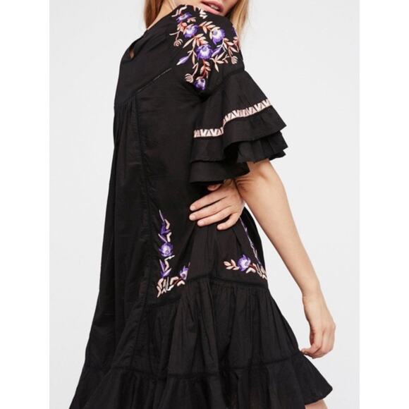 Free People Womens Pavlo Dress Embroidered Black Babydoll Boho Size S Petite - Picture 3 of 13